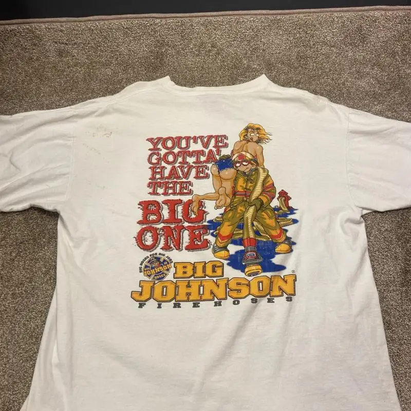

Винтажная мужская футболка Big Johnson Xl White Fire Dept Double Side One