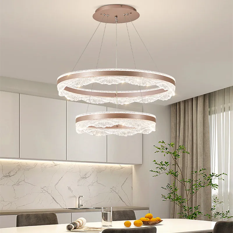

Minimalist Living Dining Room LED Circular Pendant Light Creative Wave Acrylic Lustre Restaurant Exhibition Hall Lamp Chandelier