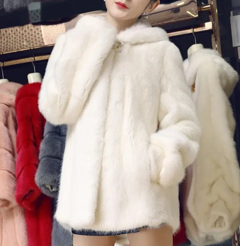 Faux Fur Jacket Women's Mid-length Straight Fox Fur Mink Sweater Hooded Sweater 2022 New Thick Warm Jacket Women Winter