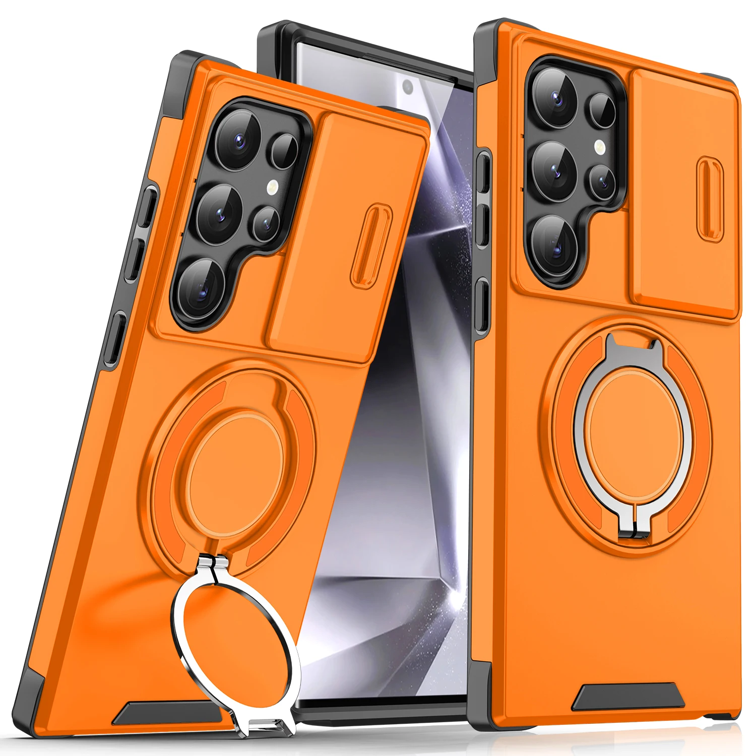 Luxury Armor Phone Case For Samsung Galaxy S25 Edge S24 Ultra S23 S22 S21 S20 FE Magnetic Bracket Holder Lens Shockproof Cover