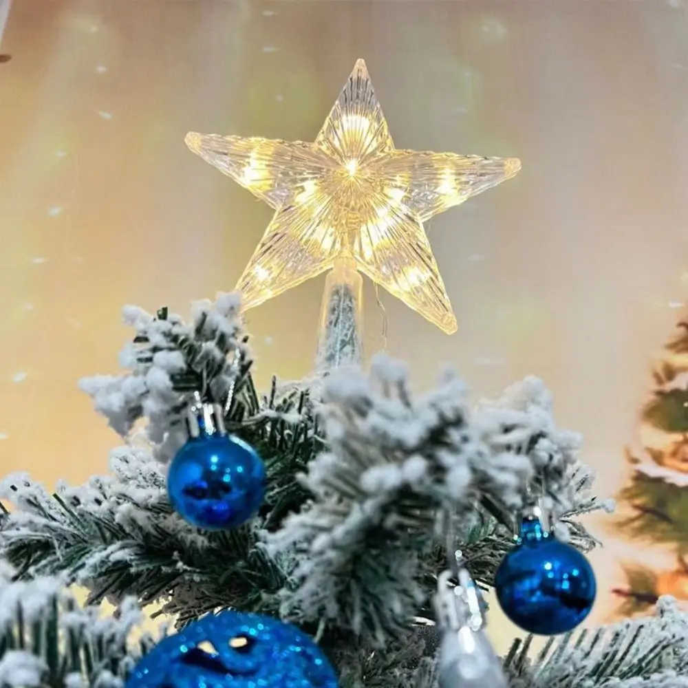 Estrella superior de árbol de Navidad brillante, estrella brillante de cinco puntas, lámpara de estrellas LED, adornos coloridos para árbol de Navidad