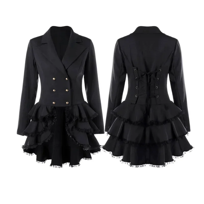 Women slim flounce hem suit costume lace-up jacket shirt blouse female Fantasia outfits casual Halloween carnival disguise suit