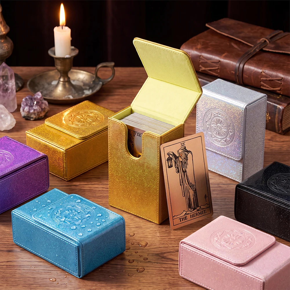 Boîte à cartes de tarot magnétique en PU pailleté, étui de rangement imperméable pour cartes d'oracle, support de cartes de divination, boîte de protection pour jeux de cartes, cadeaux