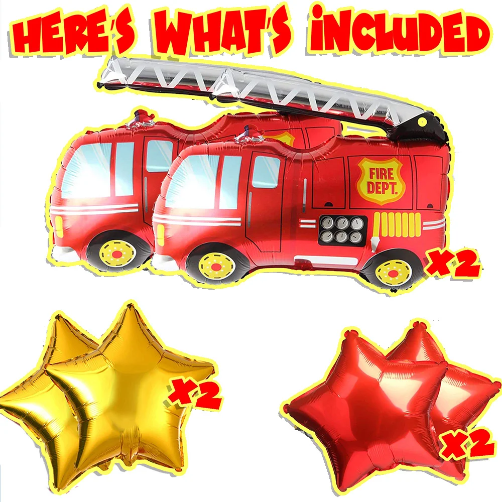 Firetruck Balloons for Birthday Party Fire Engine Rescue Themed Decorations Large Firefighter Truck Set in Red  6pcs(Fire Truck