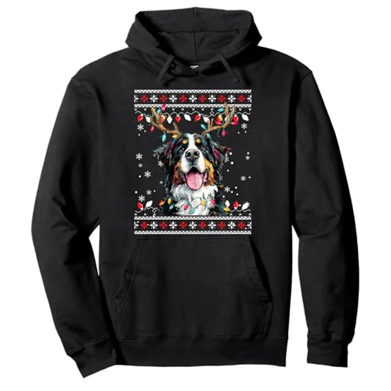 

Милая бернская зенненхундская собака, Рождественский олень, шляпа Санта-Клауса, пуловер с капюшоном, бернская зенненхундская собака, Рождественский топ с капюшоном для собаки