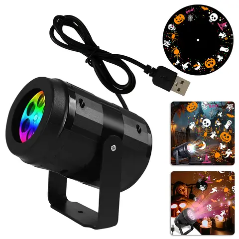 2024 Halloween Projector Night Light Pumpkin Bat Ghost Dynamic Pattens USB Power Fairy Lamp for Bedroom Room Party Indoor Decor