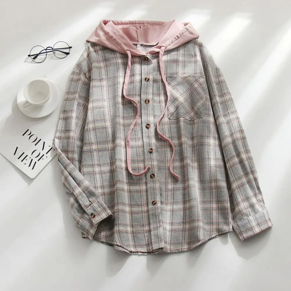 Women Cardigan Shirt Classic Plaid Print Hooded Sweatshirt Shirt Thick Warm Plaid Pattern Loose Shirt Coat Autumn New Outwear