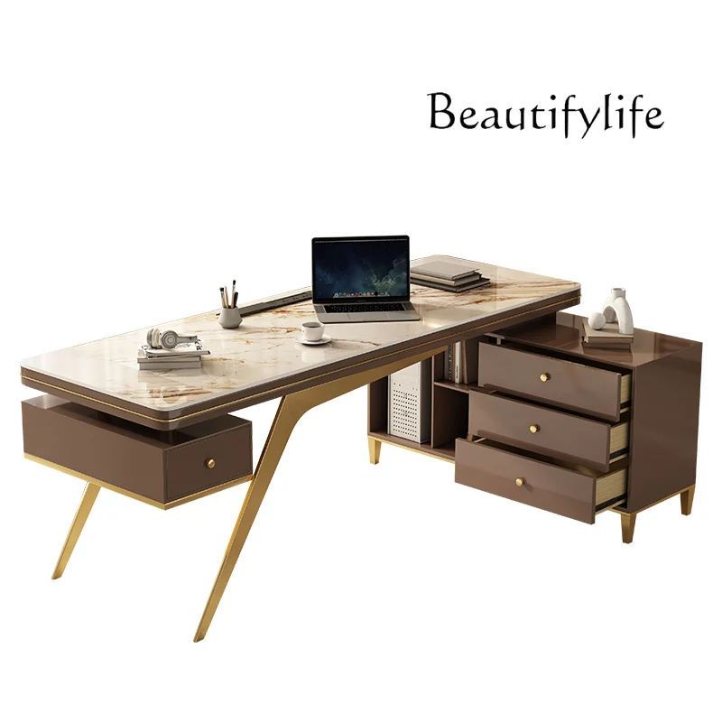 

Light luxury desk corner high-end home study rock slab computer table modern simple designer