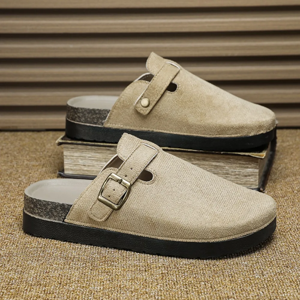 Fashion Men's Suede Mules Slippers With Arch Support Outdoor Beach Slides Home Shoes
