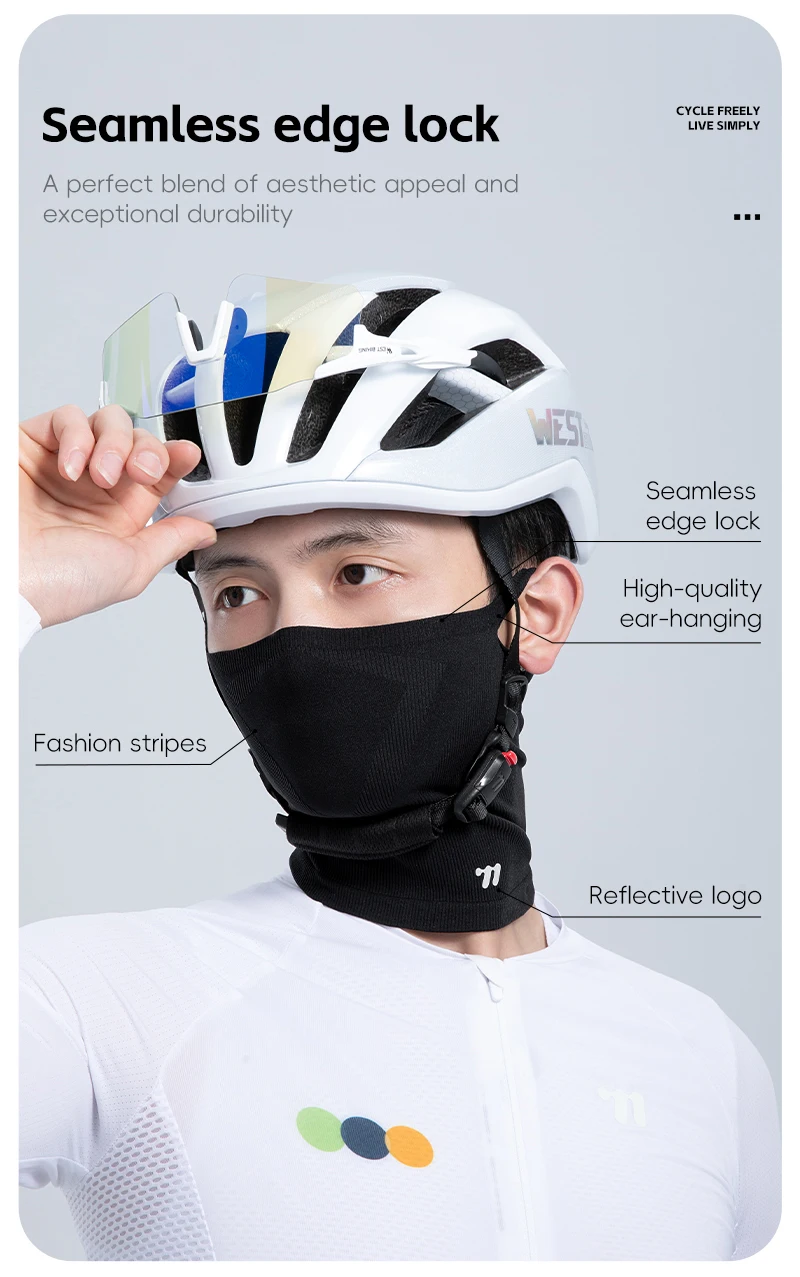 WEST BIKING Nahtlose Strick-Fahrrad-Gesichtsmaske mit Ohrbügel für Frühling und Herbst, Halswärmer in langem und kurzem Stil für Rennrad, Motorrad und Laufen – Detail 5