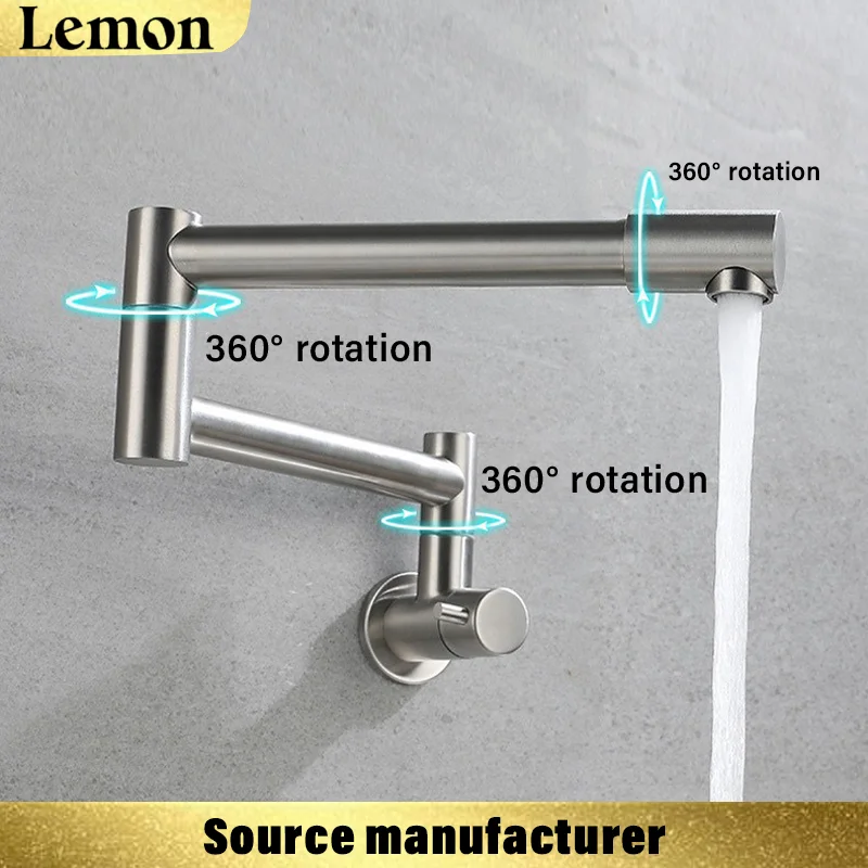 304 stainless steel kitchen single cold water faucet, 360° rotation, honeycomb bubbling water, foldable to save space