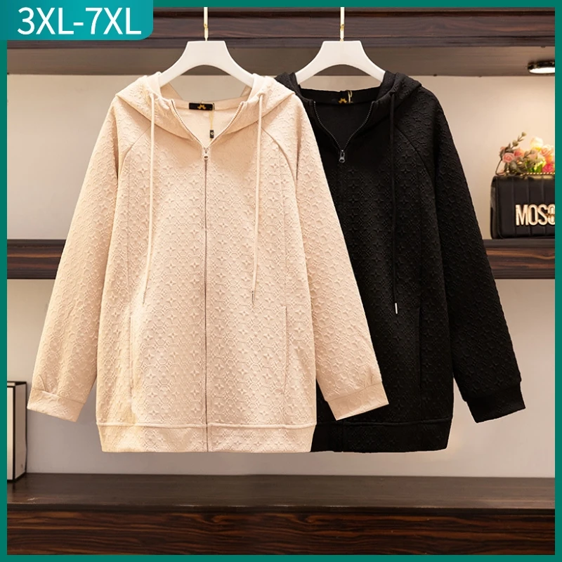 New 2022 Spring Autumn Plus Size Hoodie Jacket For Women Large Size Loose Long Sleeve Pocket Zipper Coat 3XL 4XL 5XL 6XL 7XL