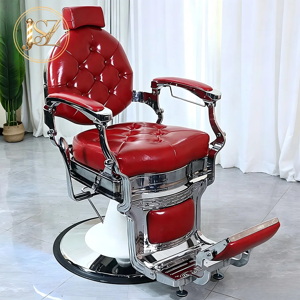 Poltrona da Barbiere Vintage Premium Reclinabile, Design Moderno Retrò, Arredamento di Lusso per Barbiere, Attrezzatura Professionale per Salone