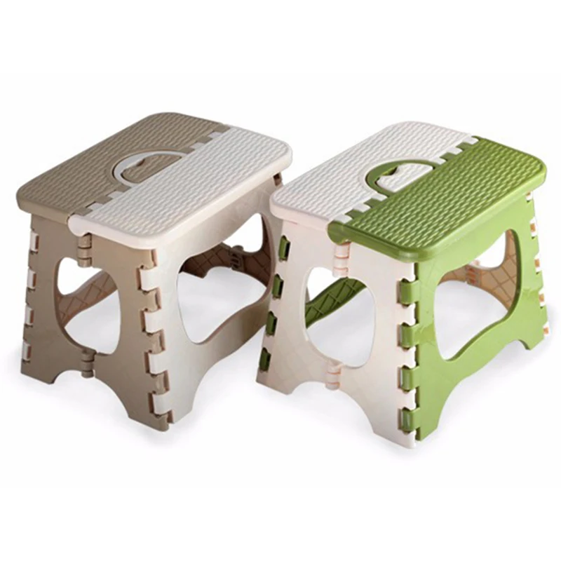 Plastic Folding Stool Thickening Chair Portable Children Convenient Dining Stool-Green + White