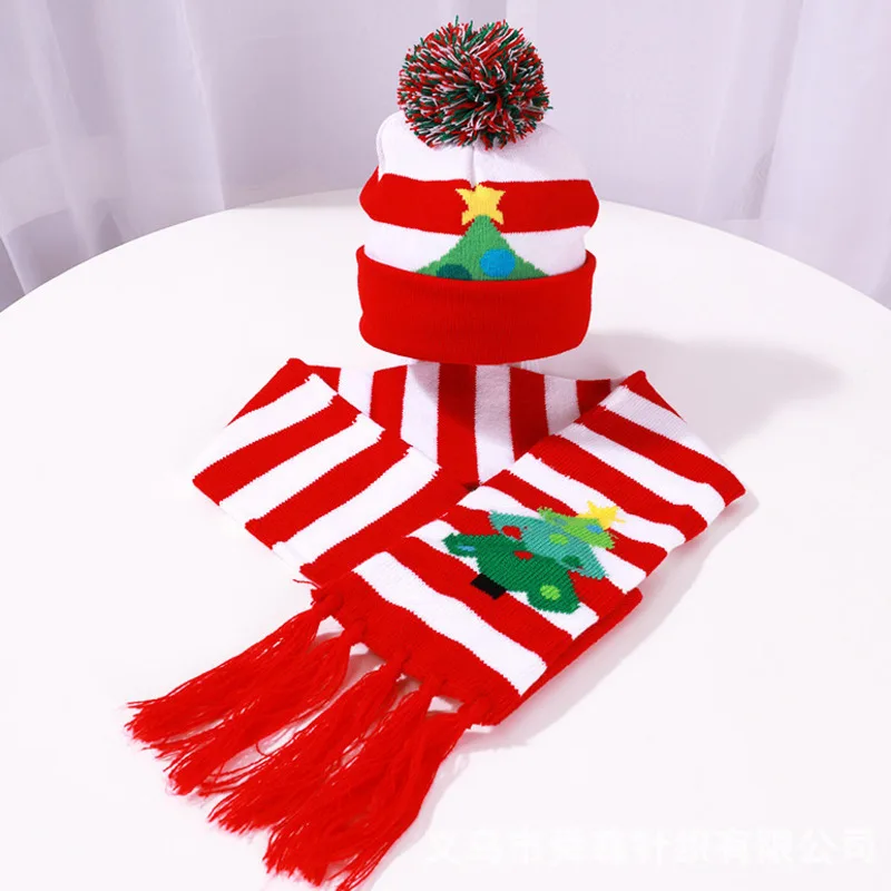 Christmas Tree Hat Scarf  LED Lights 2 PCS Set European American Santa Claus Knitted Letter Animal Reindeer Scarf Christmas New