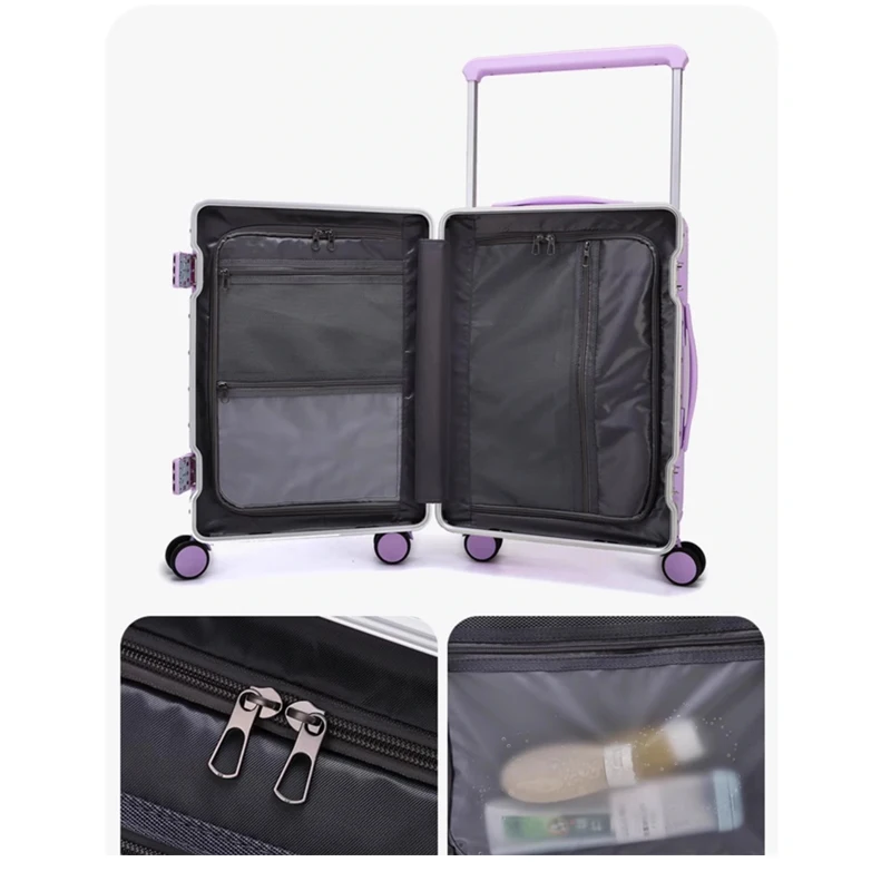 New Fashion Suitcase Large Capacity Wide Handle Luggage Trolley Case Trip Cabin Suitcases Aluminum Frame 20&24&26 inch