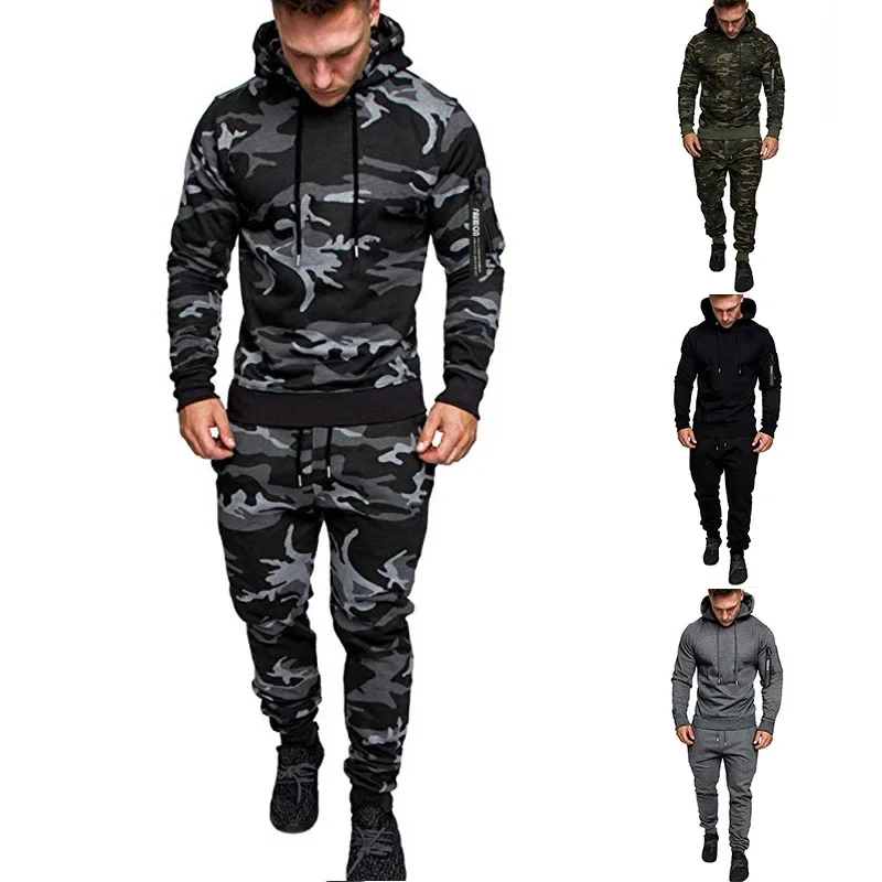 Autumn and Winter Men\'s Military Sports Tracksuit Camouflage Tactical Pants and Hoodie Set 2-piece Sports Suits