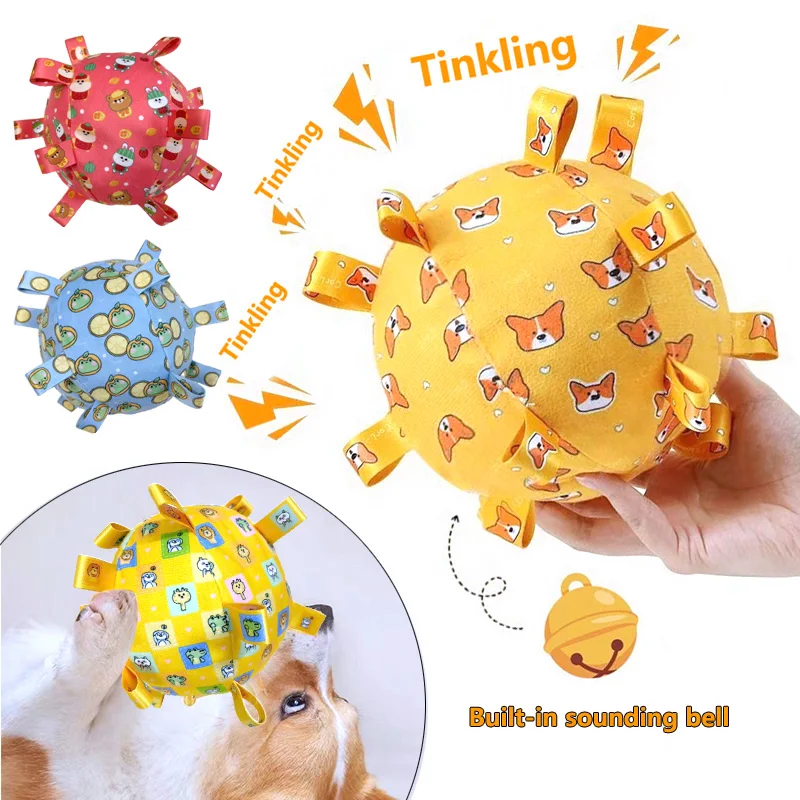 Plush Dog Vocal Toy Ball Funny Interactive Pet Toys with Bells Cleaning Tooth Chew Toy For Small Large Dogs Cats Puppy Products