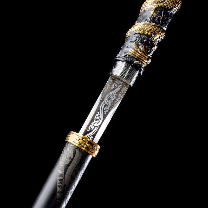 Medieval Battle Staff Sword Golden Cudgel Real Multi Refined High Manganese Steel Blade Metal Saya Ready Training Dragon Katanas