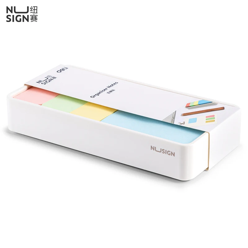 Deli Nusign NS116 Sticky Notes Set European Style Design with Tray 4 Colors Office Home Use Event Notes Packed
