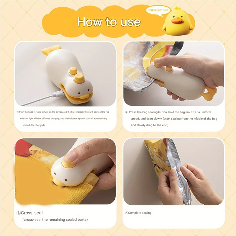 New Cute Duck Handheld Vacuum Sealer Rechargeable Magnetic Bag Sealer For Freshness Portable Easy Use Kitchen Gadget 2 in 1