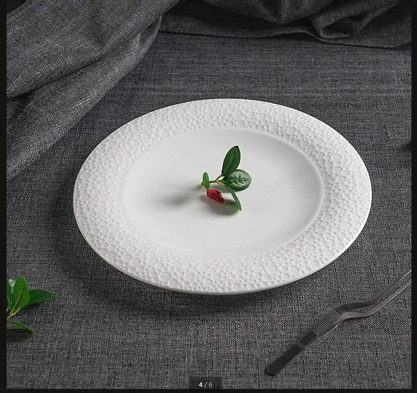 

White Round Ceramic Plate Soup Plates Western Steak Hotel Tableware Pasta Dish Fruit Tray Salad Bowl Snack