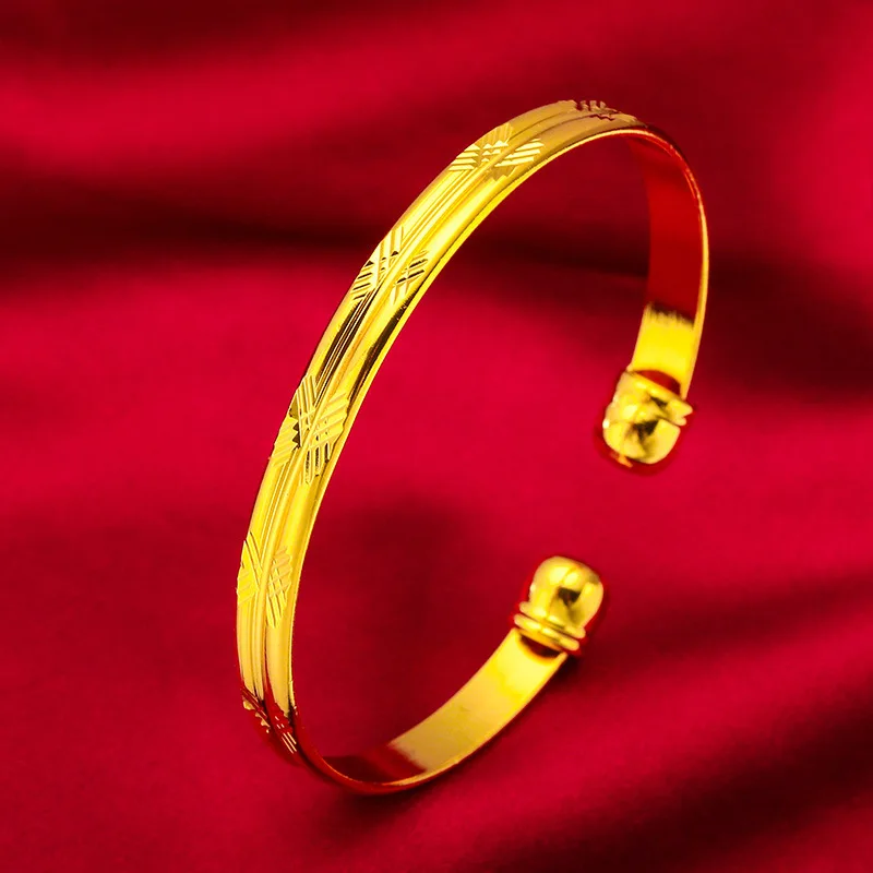 سوار مطرز مفتوح من الذهب عيار 24 قيراط | AU999 ذهبي نقي، خرز دائري مرتبط، تصميم مفتوح قابل للتعديل، رشيق للارتداء اليومي #4