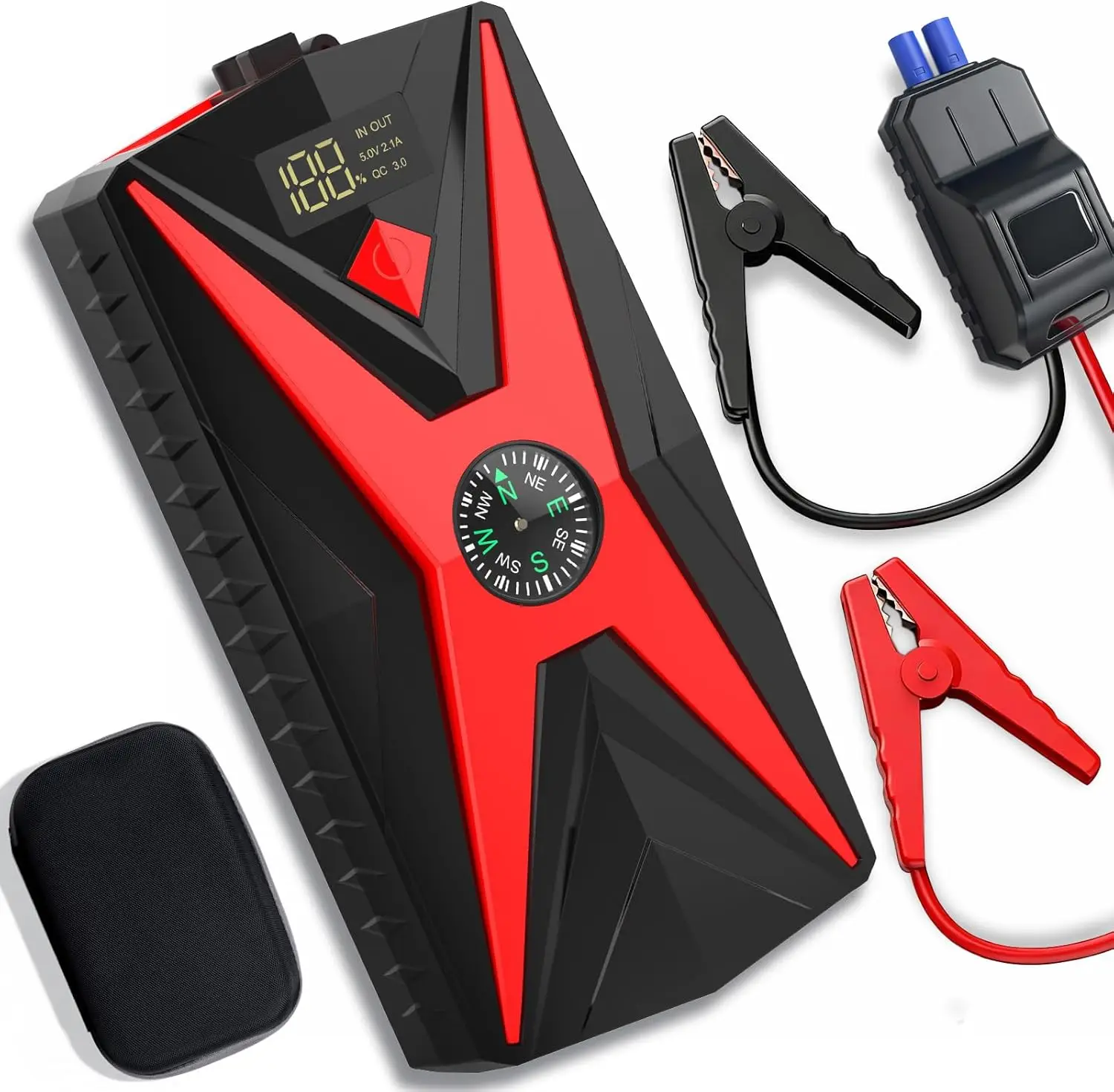 

Car Battery Jump Starter 2000A Peak, 10000mAh, 12V Portable with LED Light & Compass