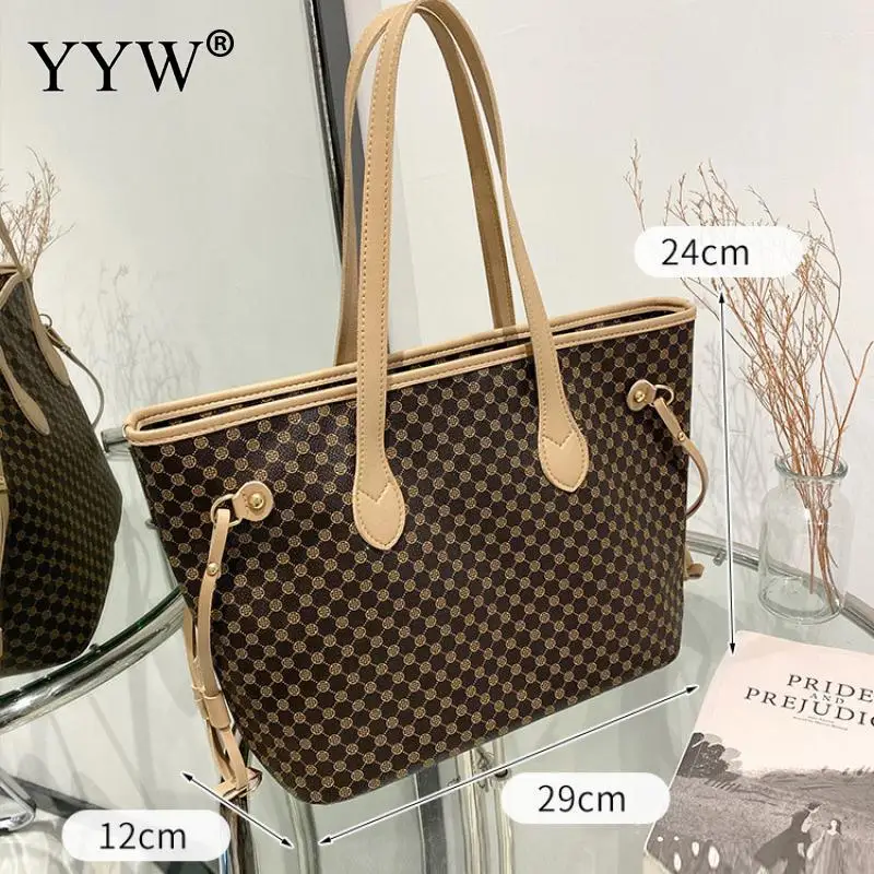 Fashion Printed PU Leather Tote Handbag Women Large Capacity Trend Luxury Designer Shopper Commuting Work Single Shoulder Bags