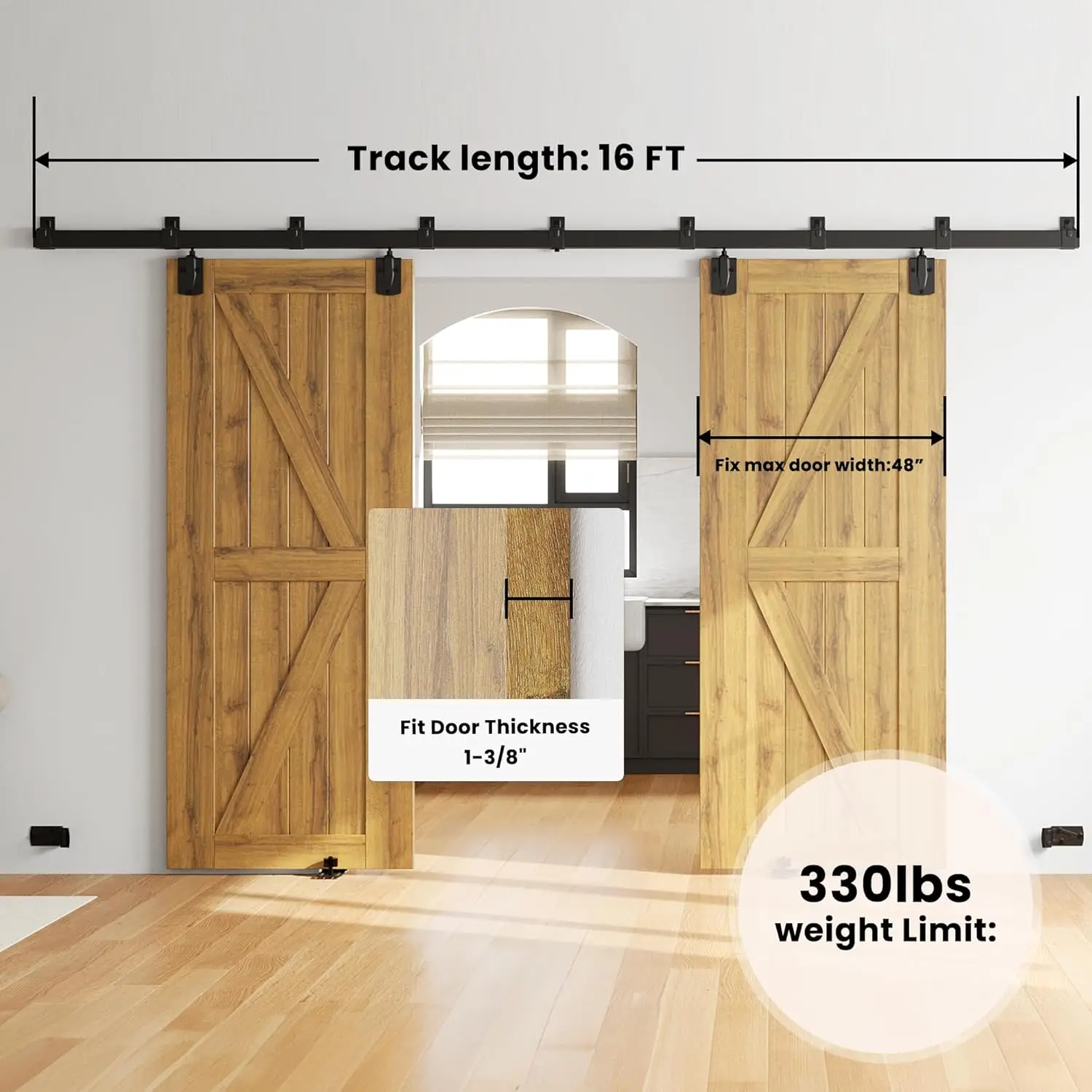

16FT Box Rail Hardware - Exterior Barn Door Hardware Kit,Sliding Barn Door Hardware,Heavy Duty Wall Mount Kit