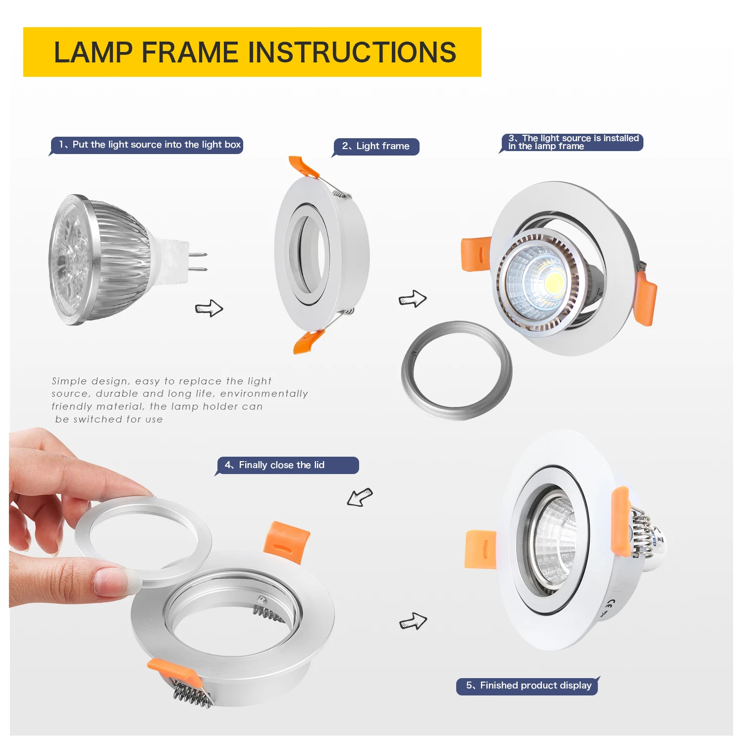 JOYINLED 1/10PCS Adjustable Ceiling Light Frame Holder for GU10 MR16 Bulb Round Recessed Fixture 65mm Cutout White/Black/Silver