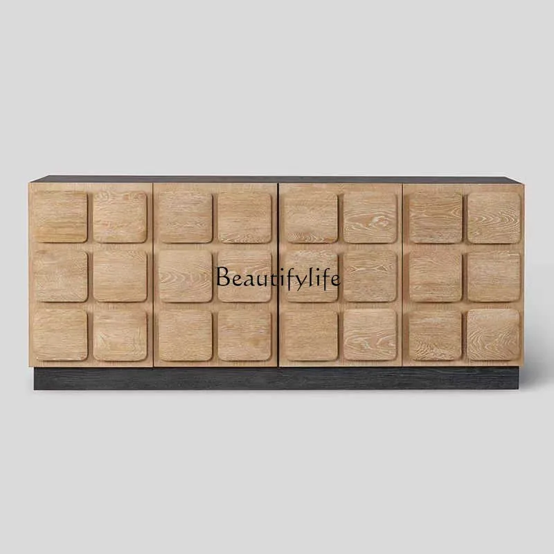 

Nordic solid wood furniture dining side cabinet, log color living room storage small apartment simple household side cabinet