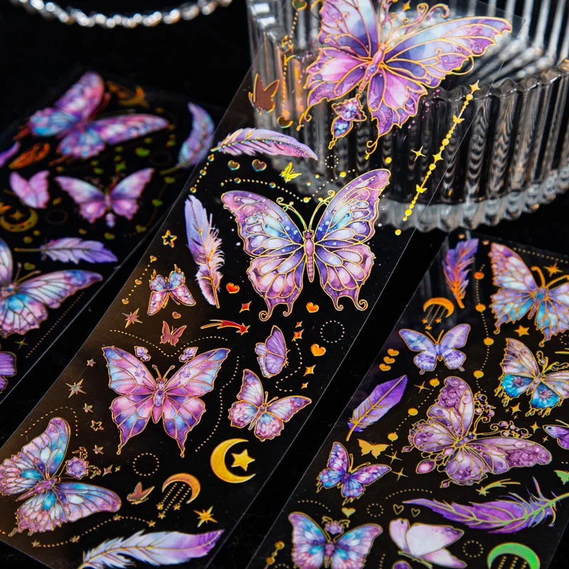 3Pcs Dream Crystal Butterfly Decorative Gold Stamping Sticker Retro Scrapbooking Material Label Diy Diary Album Journal Planner