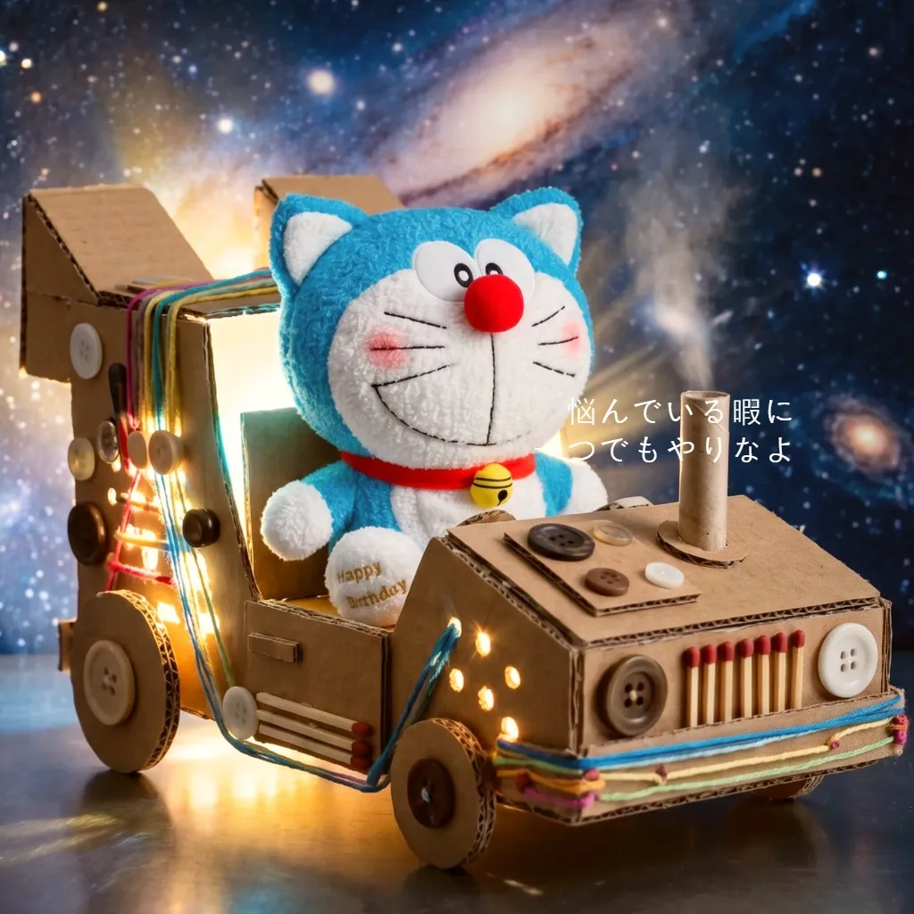 Cute Birthday Version Doraemon Stuffed Plush Doll, Embroidery Foot Print Design Toy, Lovely Home Birthday Gift for Anime Lovers