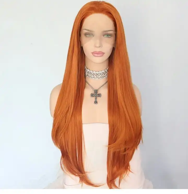 

Долговечные синтетические парики без клея, имитирующие натуральные волосы, цвета имбирно-коричневый, 26 дюймов, для женщин, с мягкими волосами, 13x4, с кружевной передней частью и детским волосом по краю