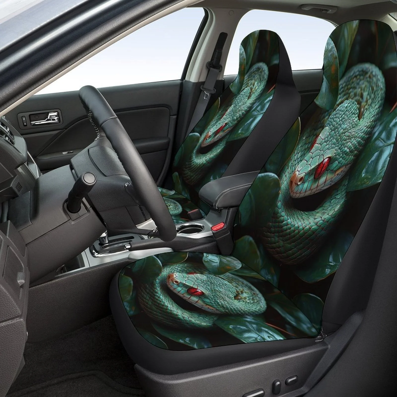 Car Seat Cover Set Featuring A Snake Jungle Design, Suitable For A Variety Of Vehicles. This High-Quality, Comfortable Set Inclu