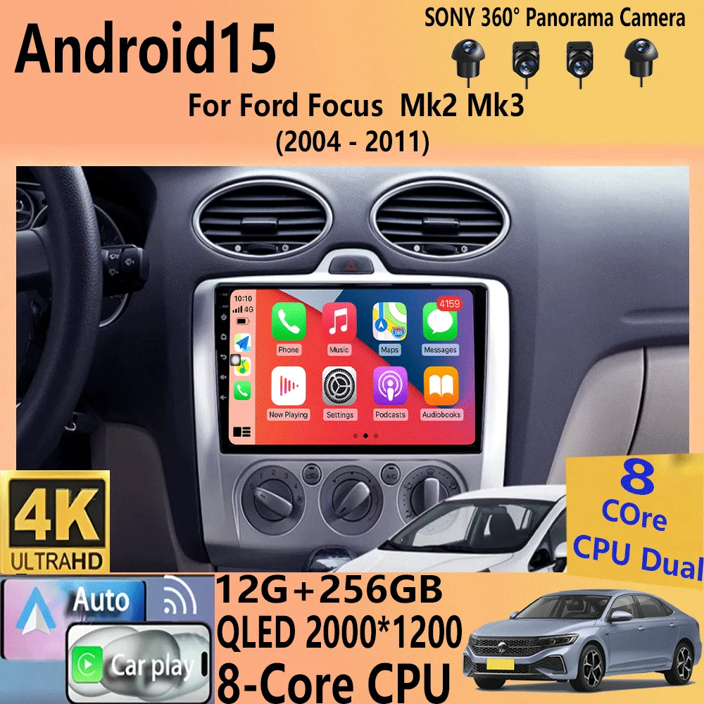 

Android15 Carplay Auto For Ford Focus Mk2 Mk3 2004 2005 2006 2007 - 2011 Multimedia Car Radio Player DSP WIFI+4G 2DIN Stereo