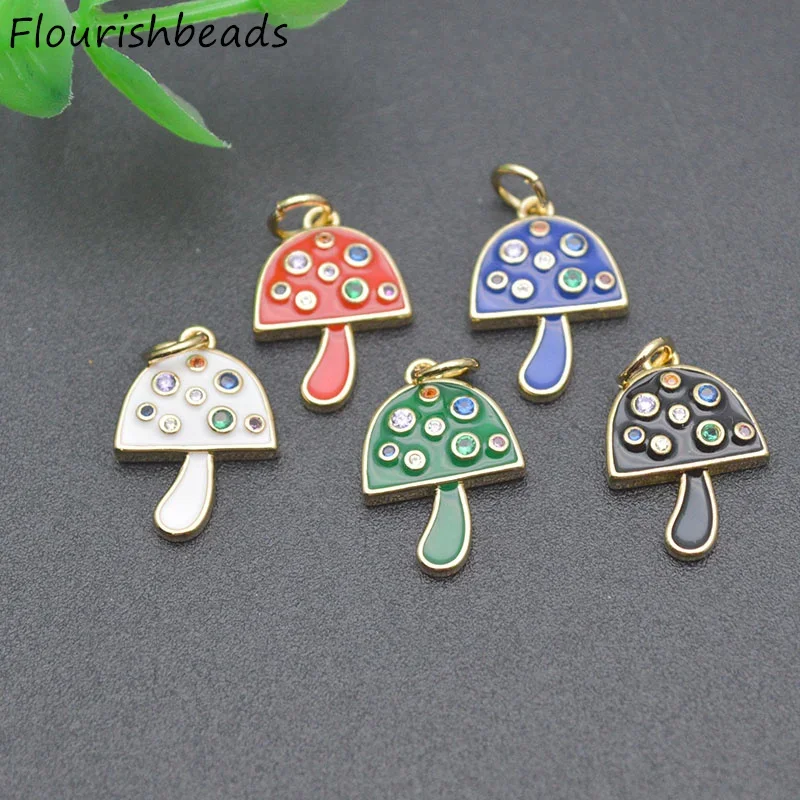 10pcs/lot Cute Design Nickel Free Anti Rust Gold Plated Royal Blue Enamel Mushroom Charms for Jewelry Bracelet Necklace Making