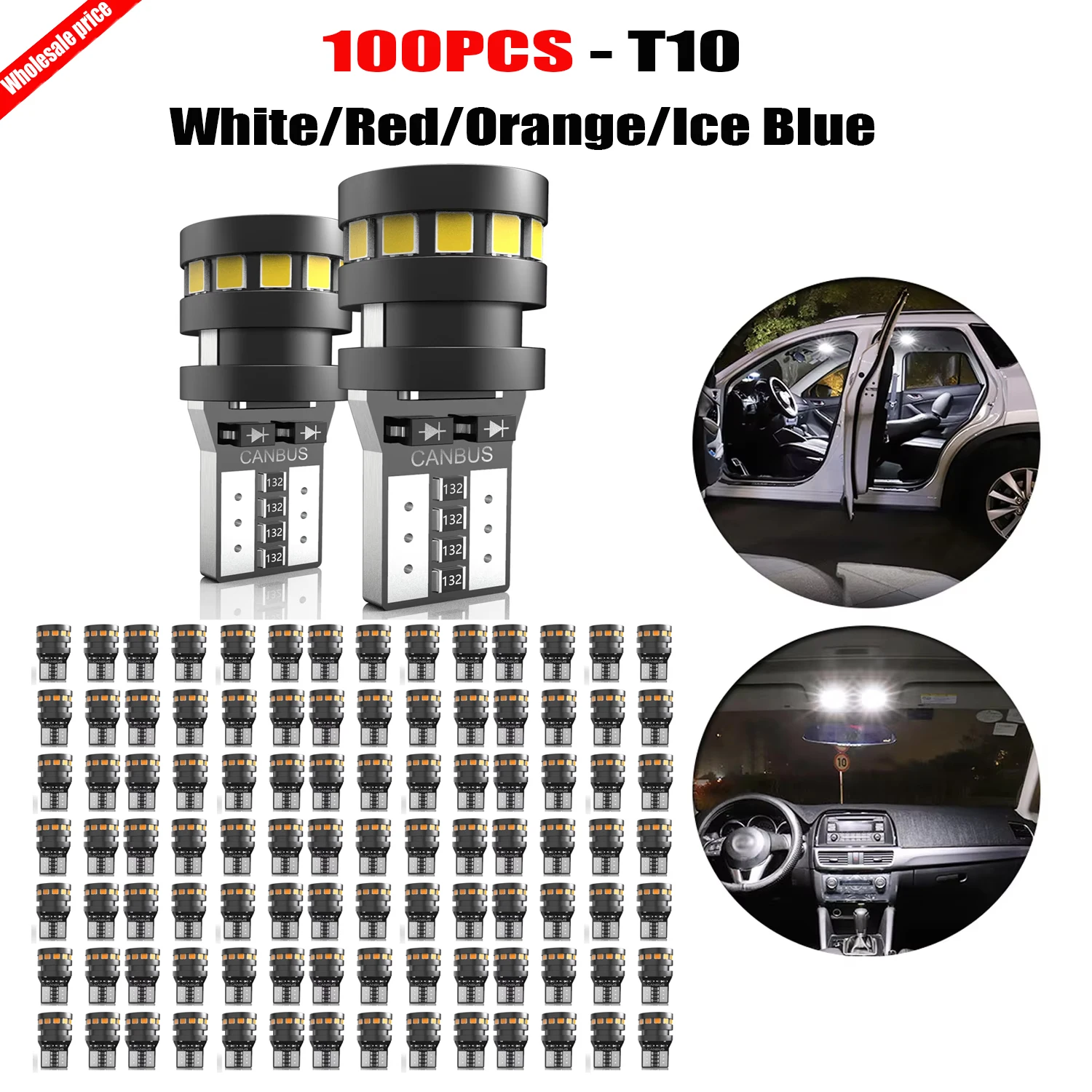 100X T10 W5W Canbus LED License Plate Light Bulbs High Lumen Direct Replacement 18SMD 2015 For Nissan Leaf Juke Teana Pathfinder