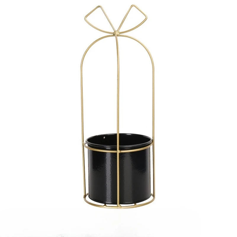 

Macaron-shaped wrought iron flower stand with bow, creative desktop succulent plant pot stand