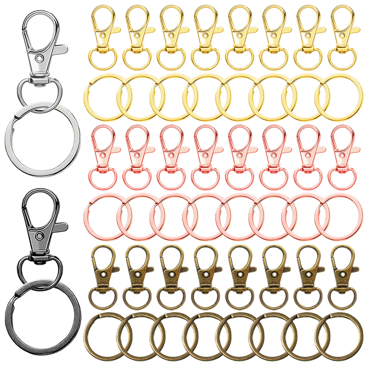 15/25/40 Set Keychain Making Kit, Swivel Snap Hooks With Flat Key Rings, for DIY Crafts Gift Making Bag Accessories and Lanyards