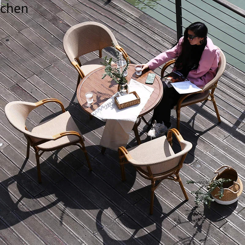 

LXC Balcony Indoor and Outdoor Table and Chair Set Simple Luxury Courtyard Rattan Chair and Tea Table Combination