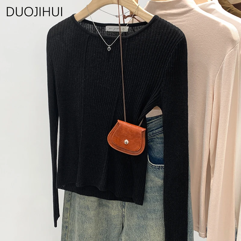 DUOJIHUI Classic O-neck Basic Long Sleeve Knitted Women Pullovers Autumn New Solid Color Fashion Simple Casual Female Pullovers