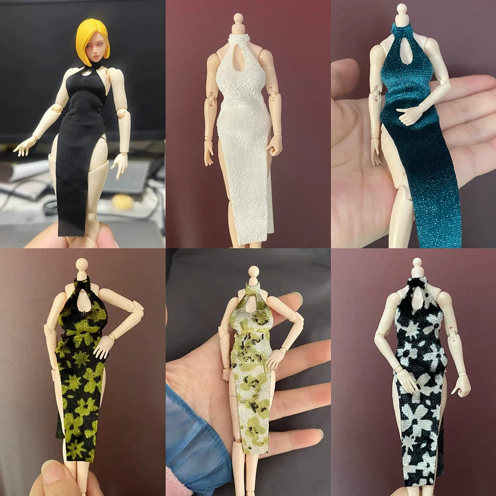 

1/12 Figma Multi-color Qipao Backless Tight Dress Cheongsam Evening Dress Model Fit 6" Female Soldier Action Figure Gynoid Doll