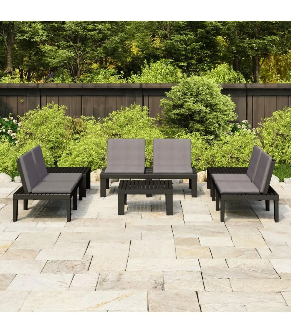 Garden sets garden furniture Set 6 pieces with gray plastic cushions