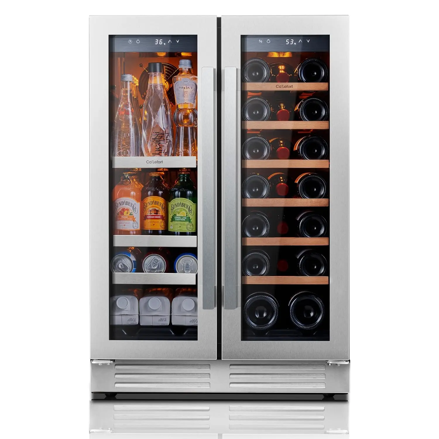 24 Inch Wine & Beverage Refrigerator, French Door Wine Cooler | 60 Can & 21 Bottle, 36-72°F Touch Control,, Customized