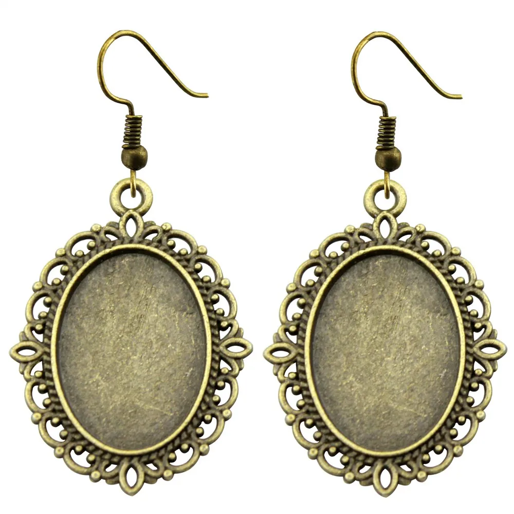 Vintage Antique Bronze Color 13x18mm Oval Simple Style Cameo Cabochon Pendant Base Setting Dangle Earrings Fit Women Party Gift
