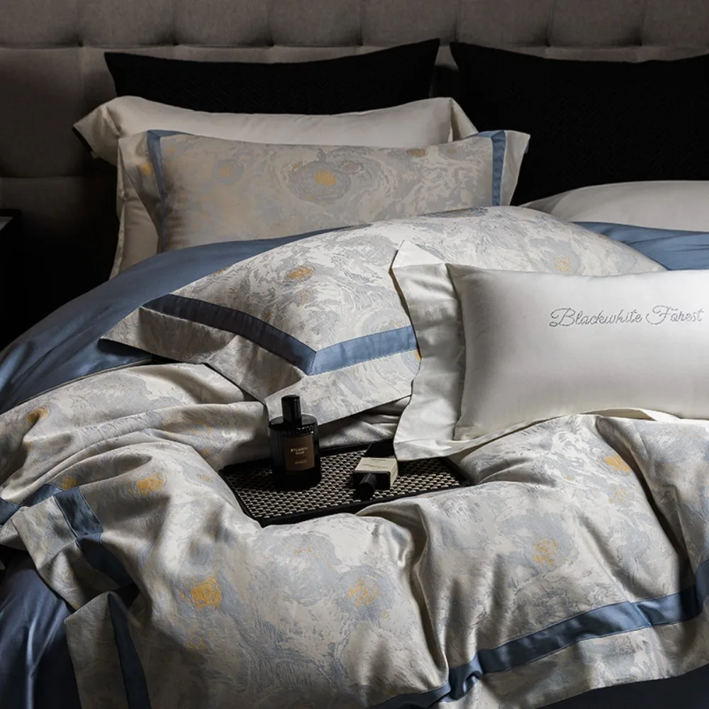 Luxurious Pure Cotton Yarn-dyed Jacquard All-Cotton Four-Piece Set Tribute Satin High End Quilt Cover Sheet Pillowcases