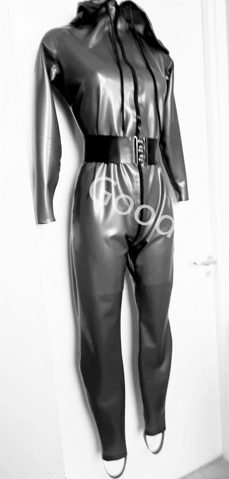 Latex Fetish Catsuit Latex Male loose Catsuit With Cloak Hat Rompers Jumpsuit Rubber Gummi customized 0.4mm suit