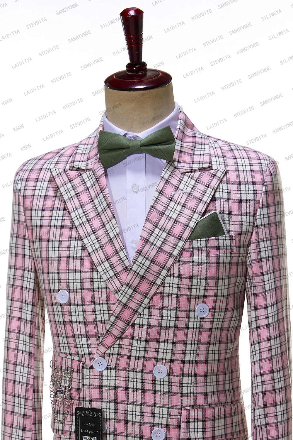 2024 New Style Boutique Pink Formal Business Mens Suit Groom Wedding Dress Double Breasted 2 Pieces( Jacket+Pants) Luxury Blazer